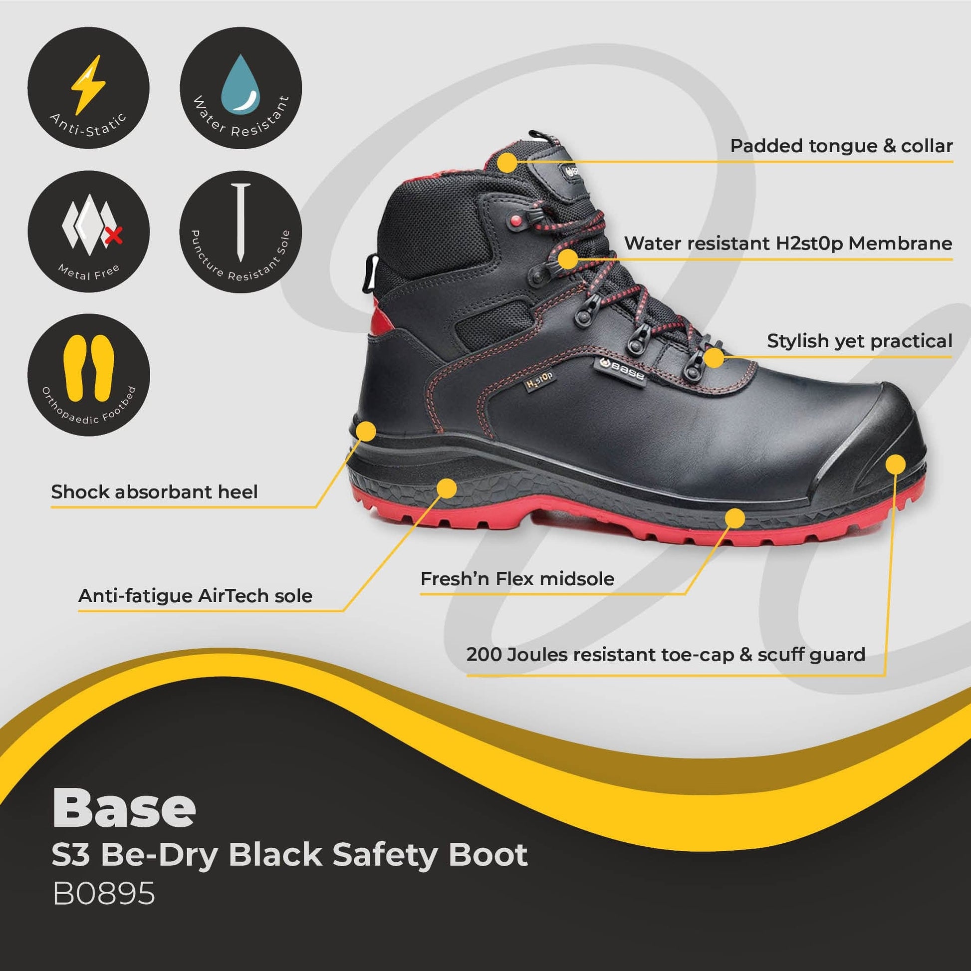 base be dry s3 black safety boots b0895 di0895 bk 06
