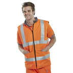 beeswift reversible hi vis interactive bodywarmer orange db927 quilted