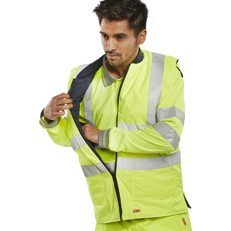 beeswift reversible hi vis interactive bodywarmer yellow db927 heavy duty zip