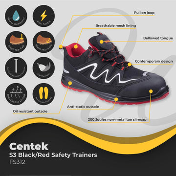 Centek Black/Red S3 Safety Trainer FS312