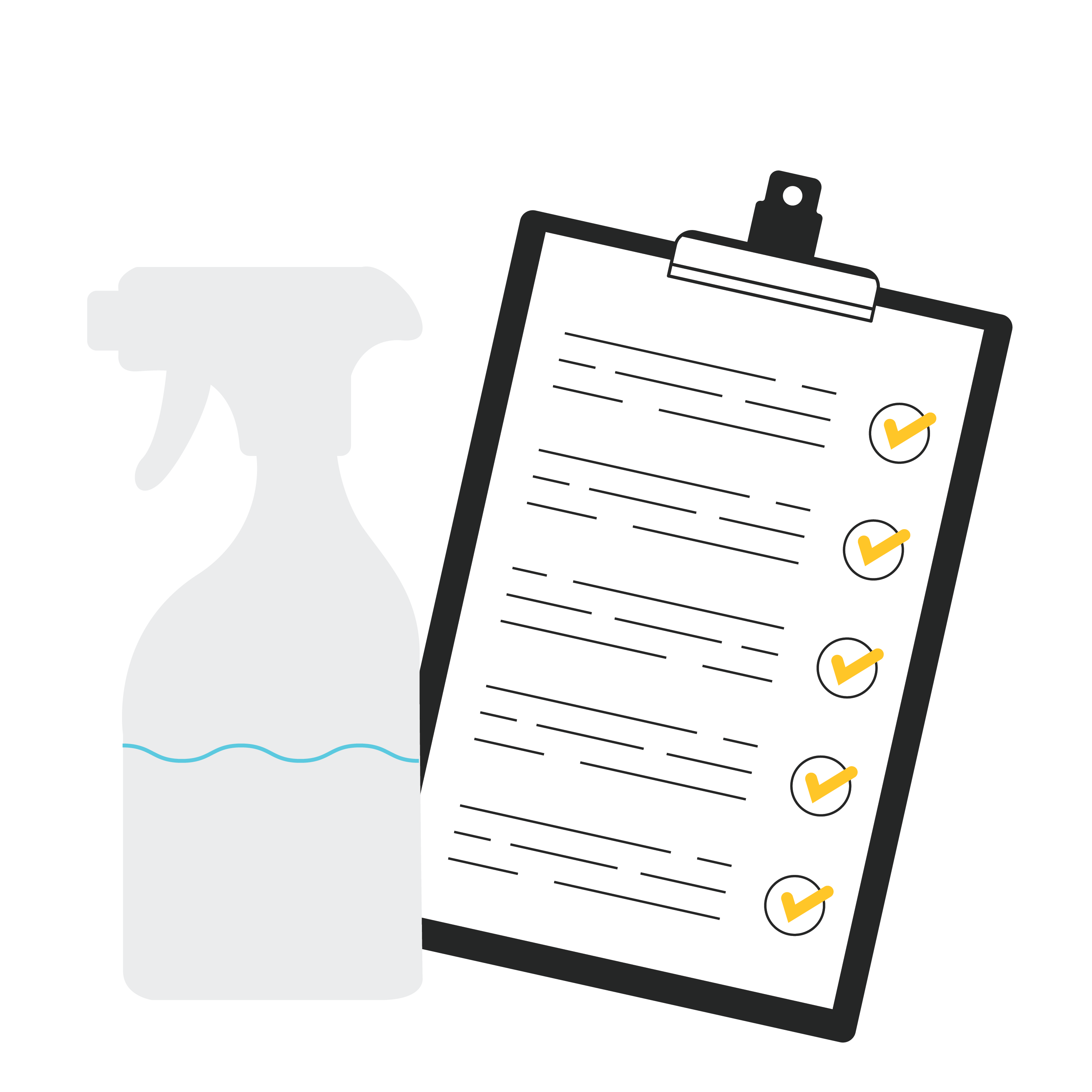 checklist and trigger bottle
