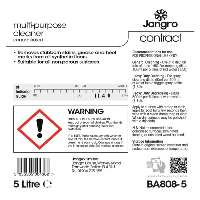 contract multi purpose cleaner ba808 5 5l label
