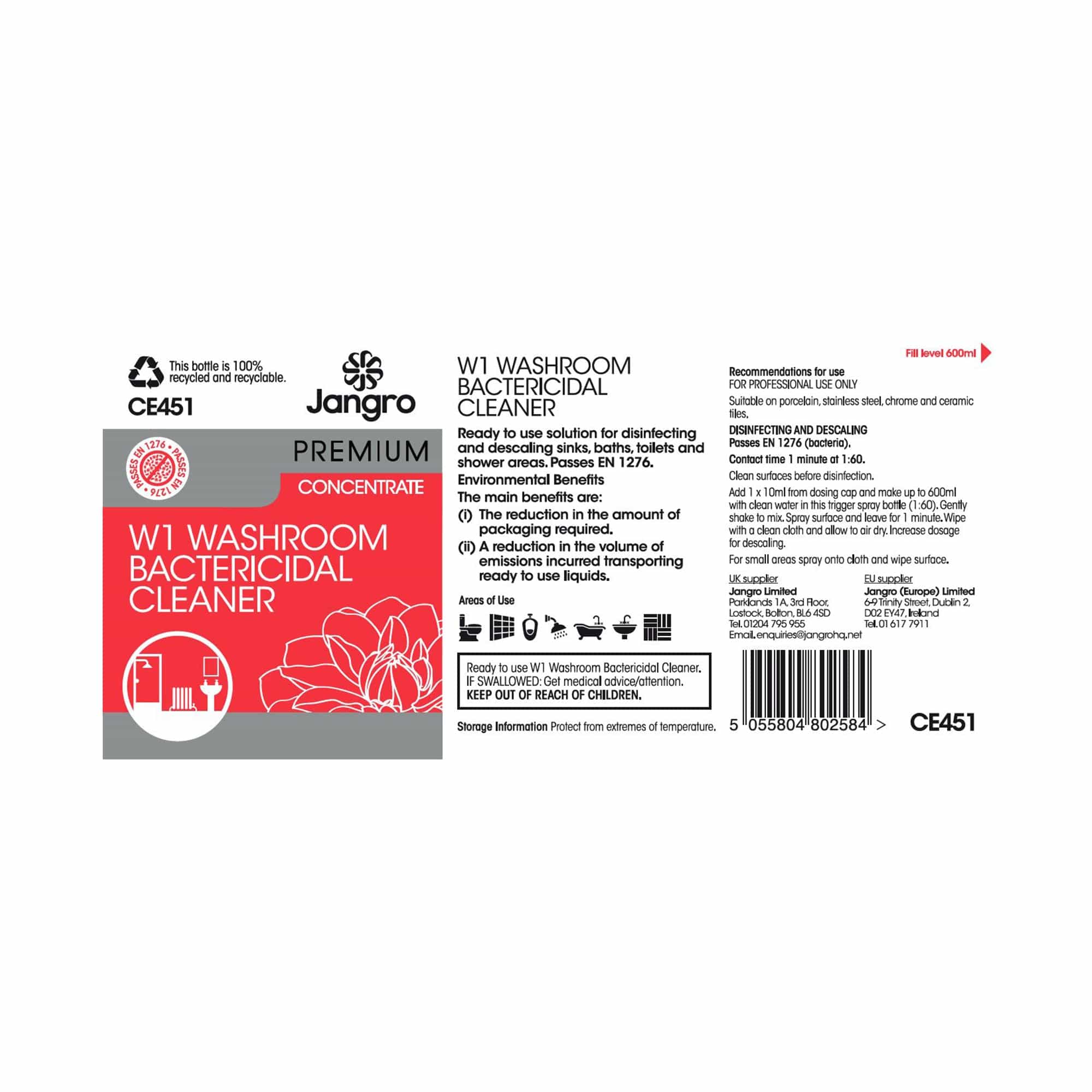 dosing instructions for w1 bactericidal cleaner