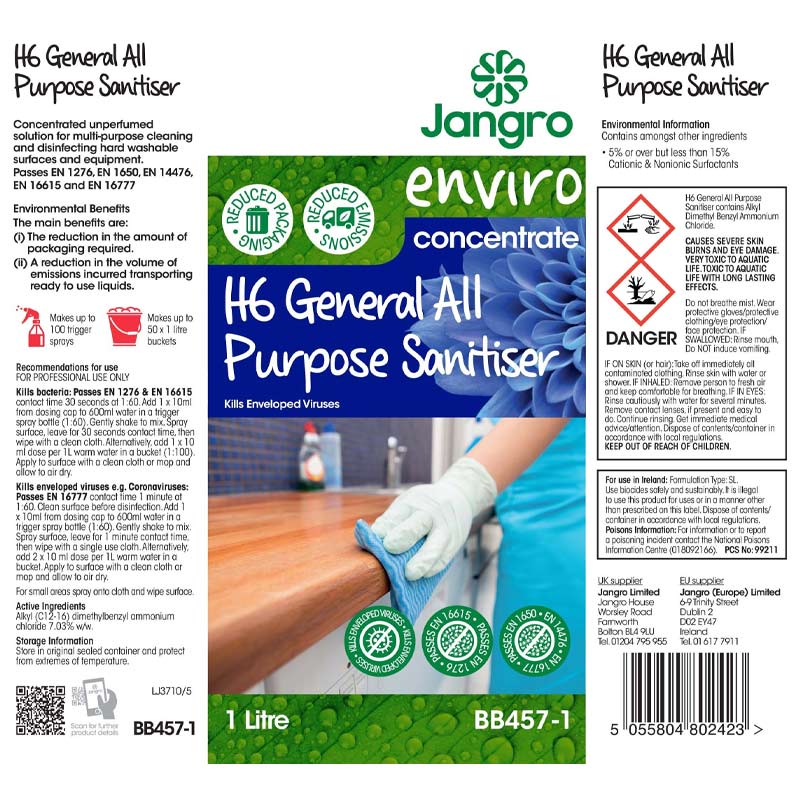 enviro h6 general purpose sanitiser 1l label