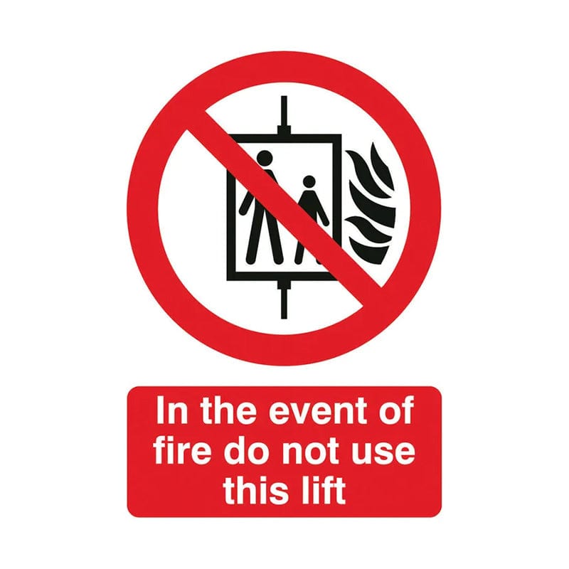 event of fire do not use lift sign