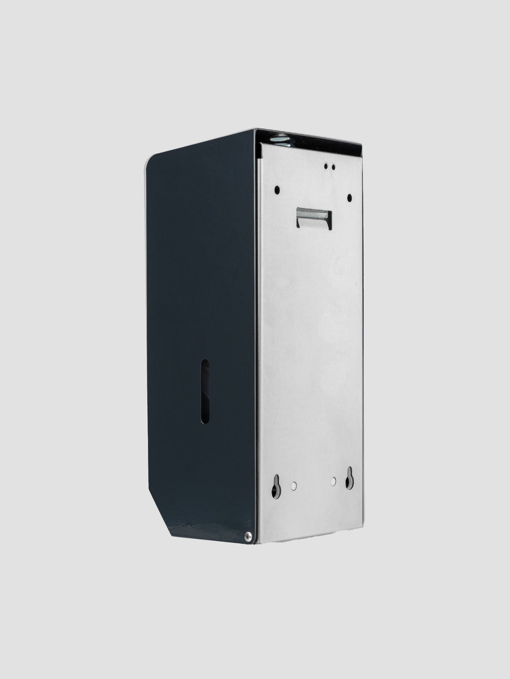 grey metal soap dispenser