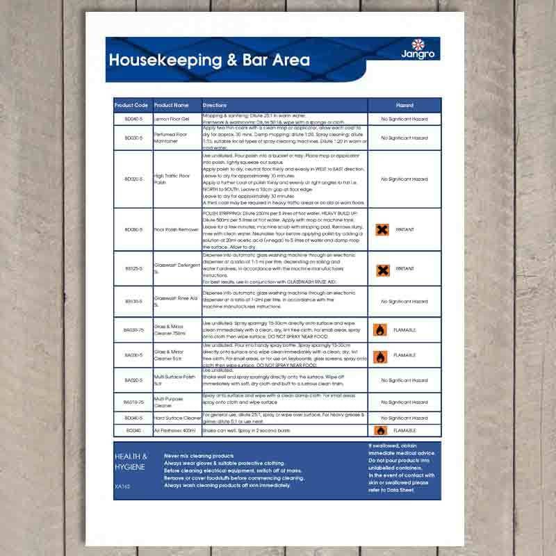 housekeeping cleaning schedule wall chart