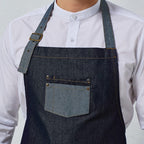 indigo durable fashion apron pr126 pocket close up