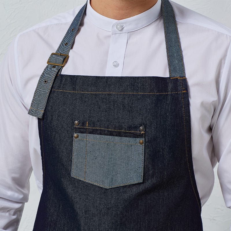 indigo durable fashion apron pr126 pocket close up