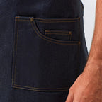 indigo waxed look bib apron close up pocket