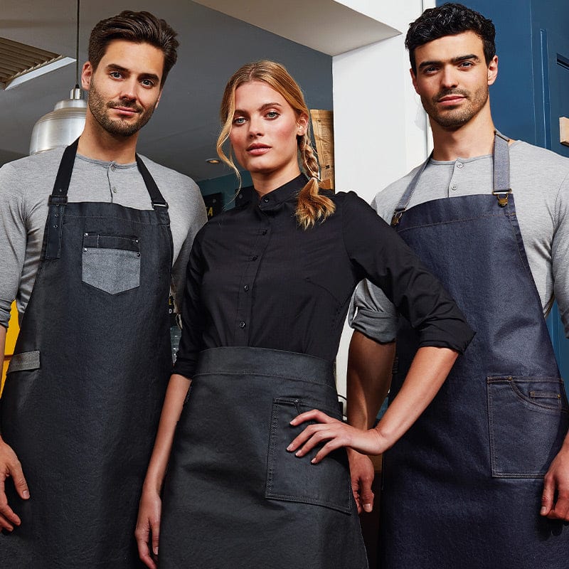 indigo waxed look bib apron models