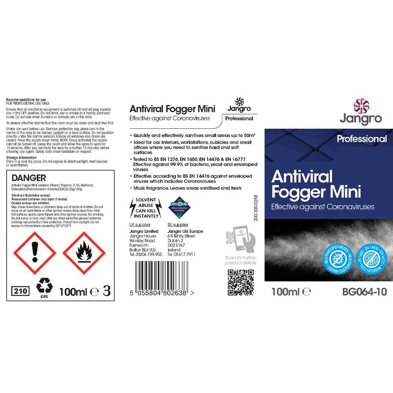 jangro antiviral fogger mini 100ml label
