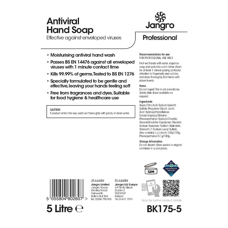 jangro antiviral hand soap label