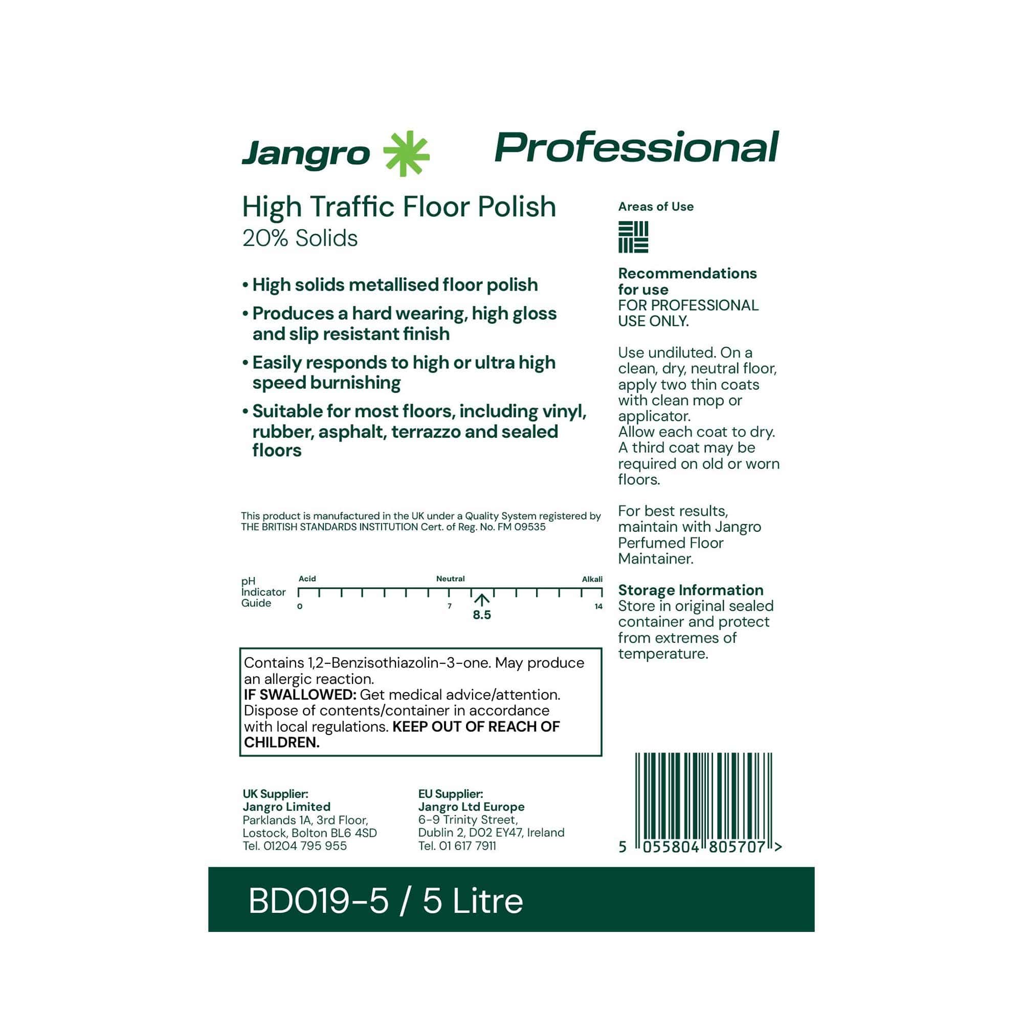 jangro bd019 5 metallised floor polish