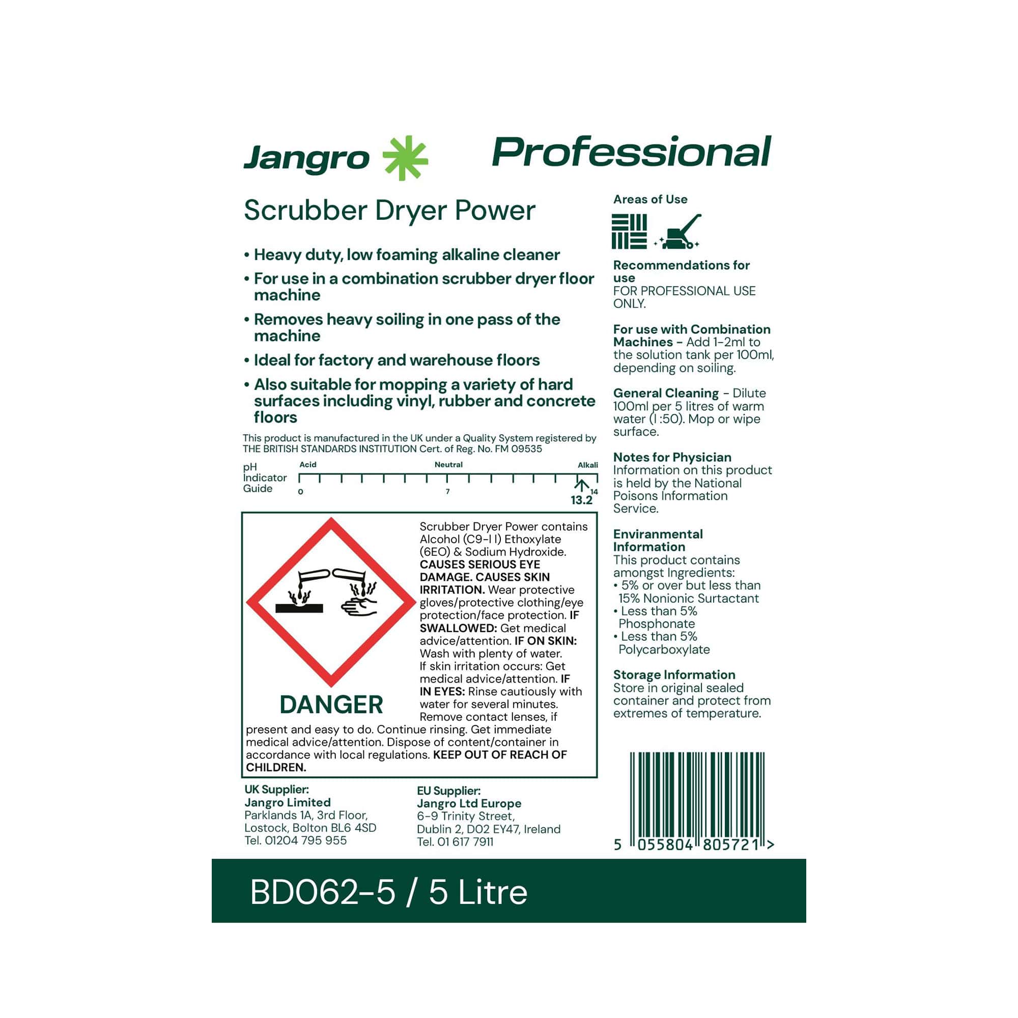 Jangro BD062-5 low foaming scrubber dryer solution