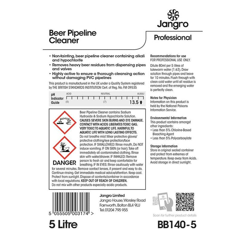 Jangro beer pipeline cleaner 5l label