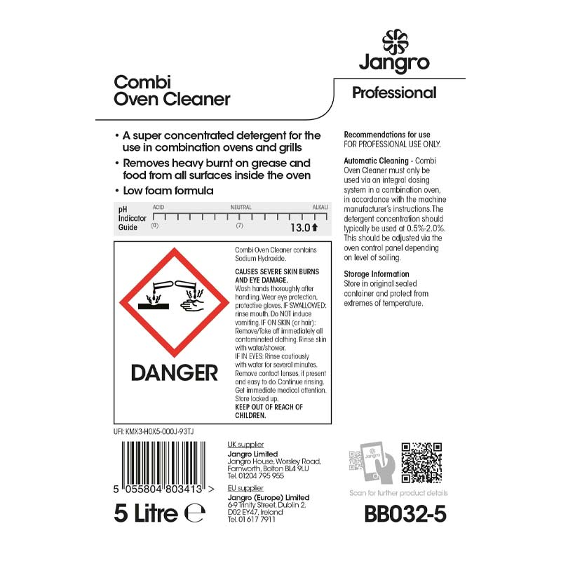 jangro combi oven cleaner 5l bottle label