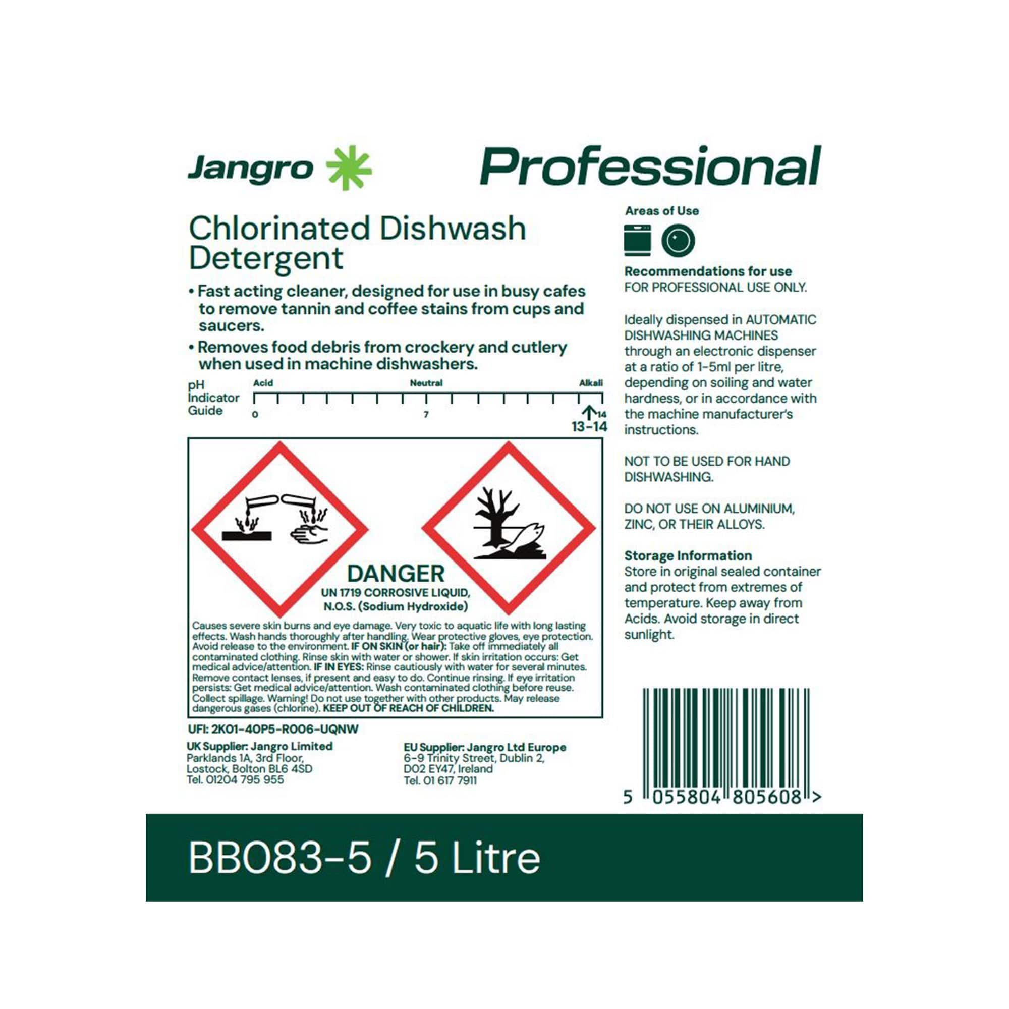 jangro commercial dishwasher detergent 2 x 5l