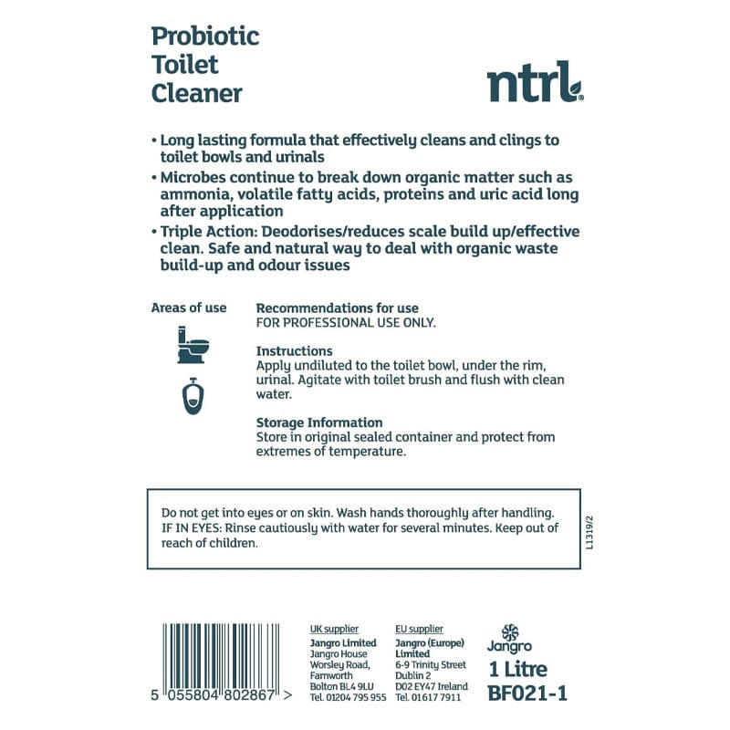 Jangro ntrl probiotic toilet cleaner 1l label