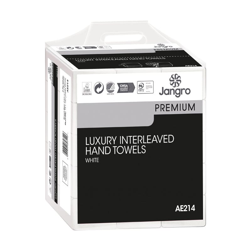 Jangro luxury interleaved hand towel 2-ply white box
