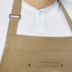khaki pop snap barber apron pr132 tie back close up