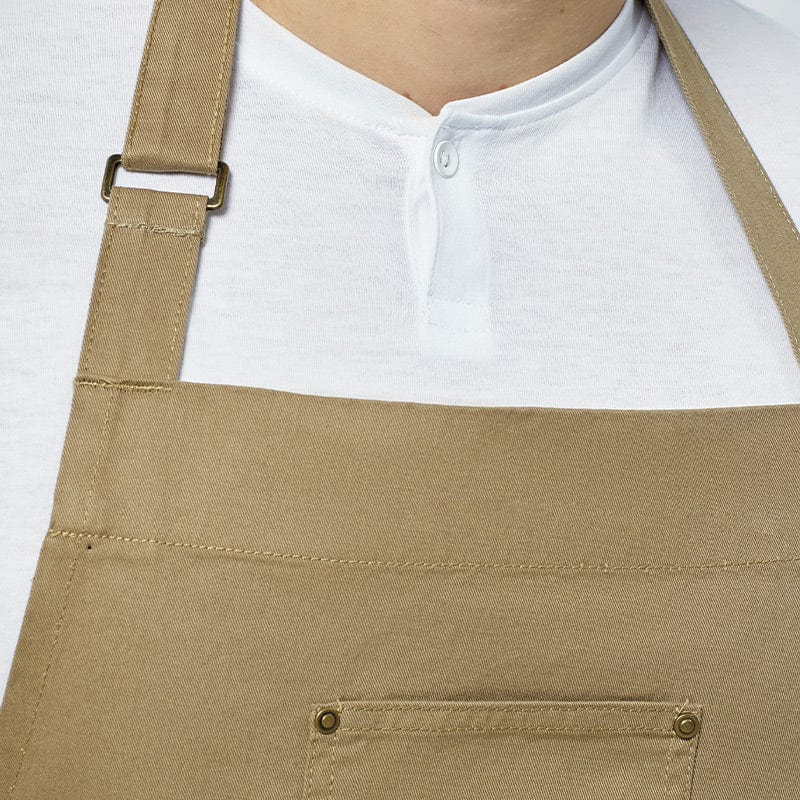 khaki pop snap barber apron pr132 tie back close up
