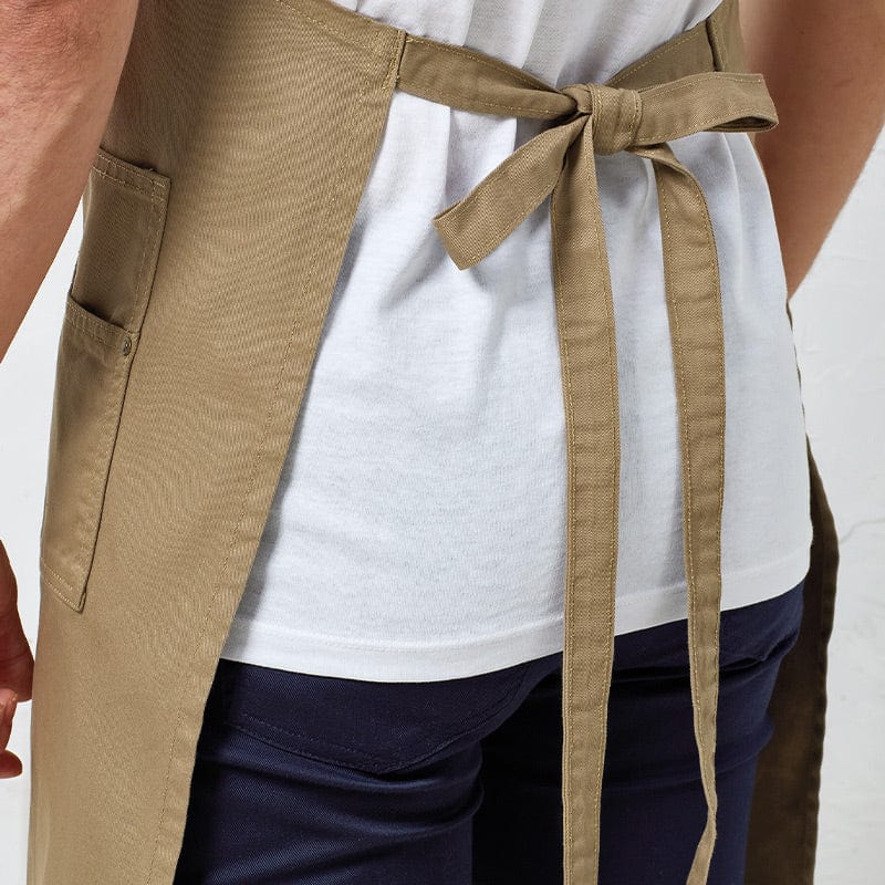 khaki pop snap barber apron pr132 tie back close up