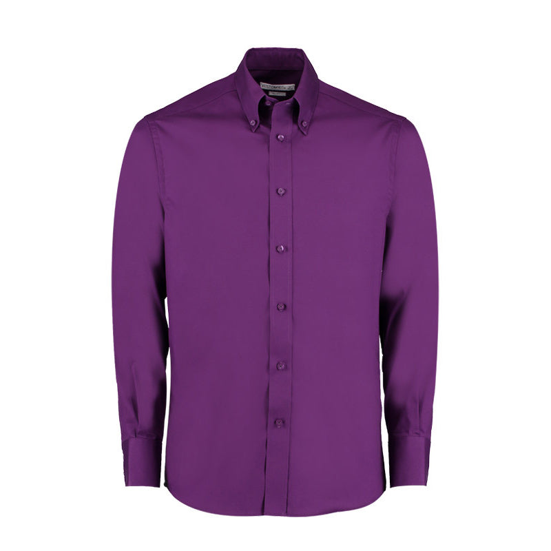 kustom kit tailored fit premium oxford shirt purple