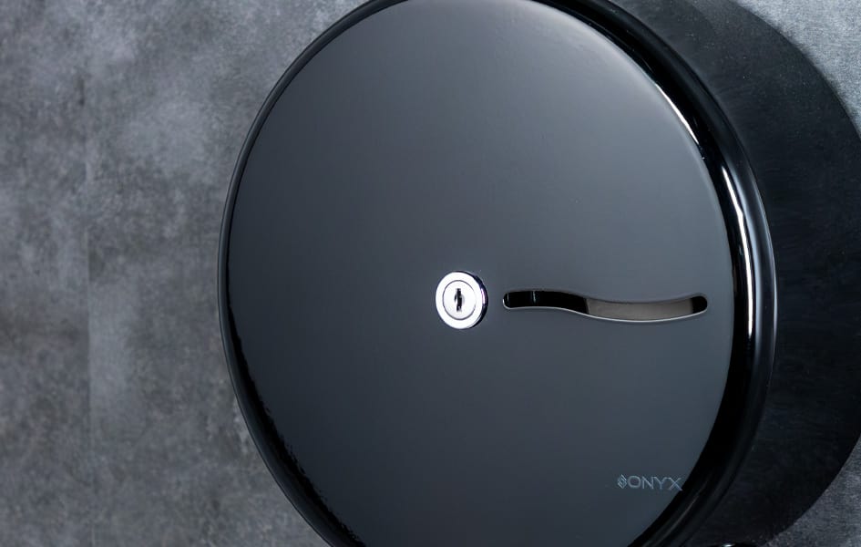 onyx black toilet roll dispenser washroom