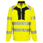 DX477 DX4 Hi-Vis Funnel Neck Zipped Sweatshirt in Orange/Black, featuring a high-visibility design, zipped funnel neck, and durable fabric for comfort and safety in work environments.