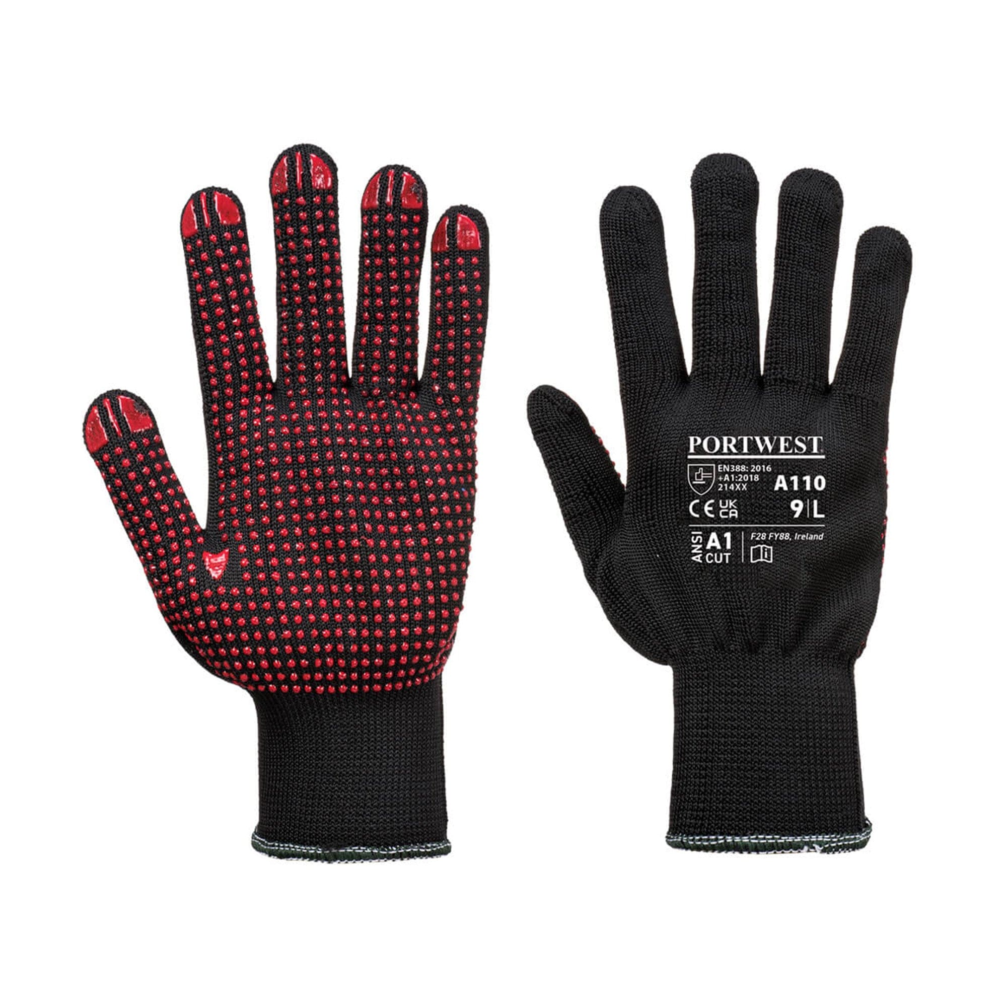 Portwest Polka Dot Gloves A110 Black/Red