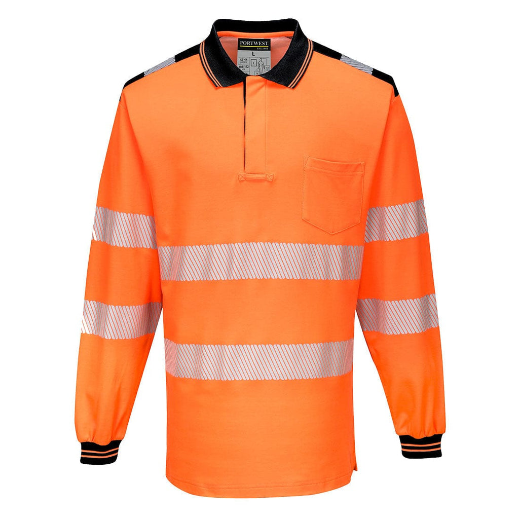 portwest pw3 hi vis polo shirt long sleeve t184 orange black