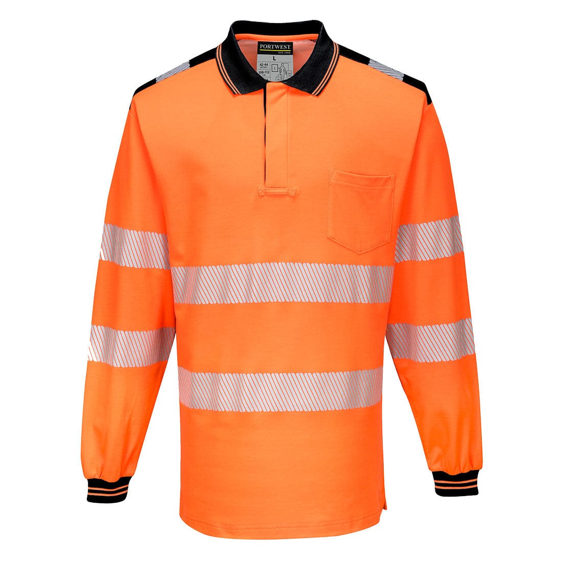 portwest pw3 hi vis polo shirt long sleeve t184 orange black