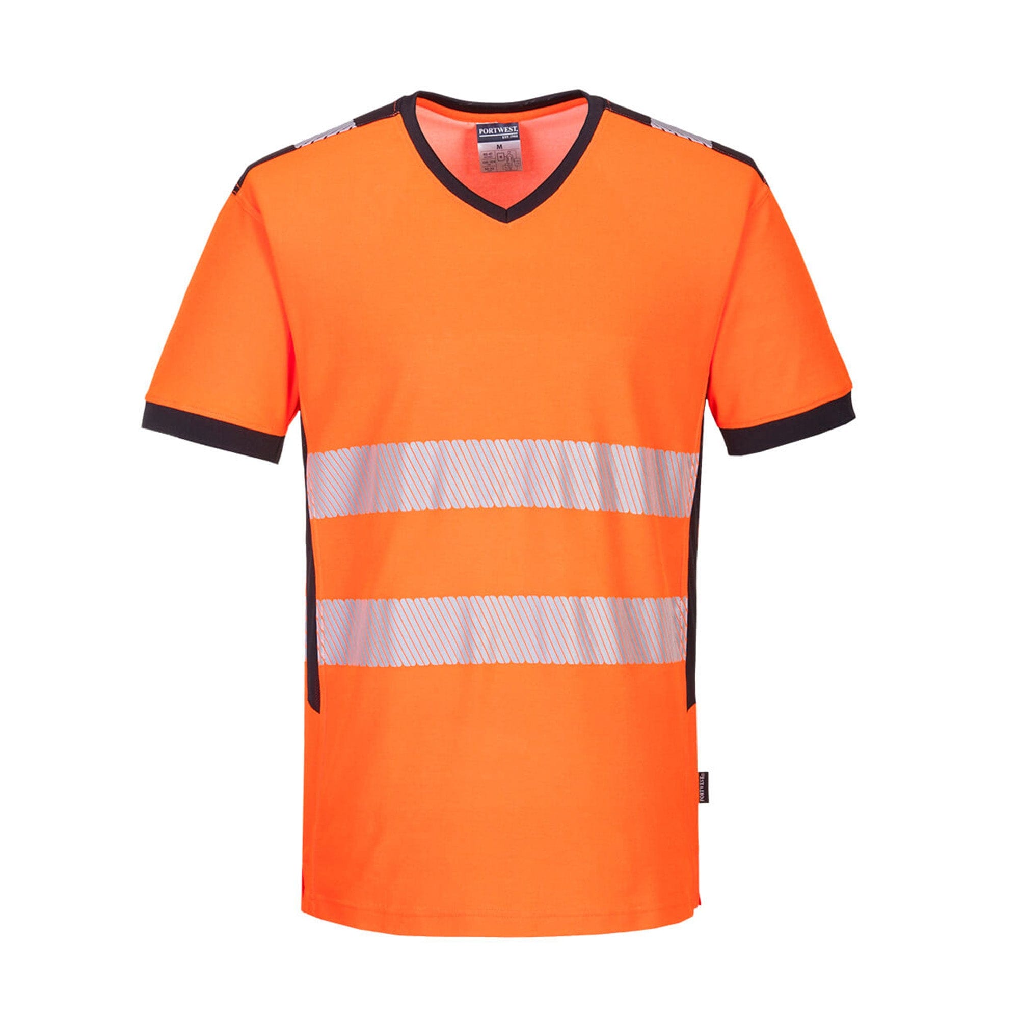 Portwest PW3 Hi-Vis V-Neck Mesh Insert T-Shirt PW310 Orange/Black