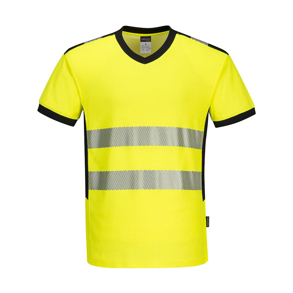 Portwest PW3 Hi-Vis V-Neck Mesh Insert T-Shirt PW310 Yellow/Black