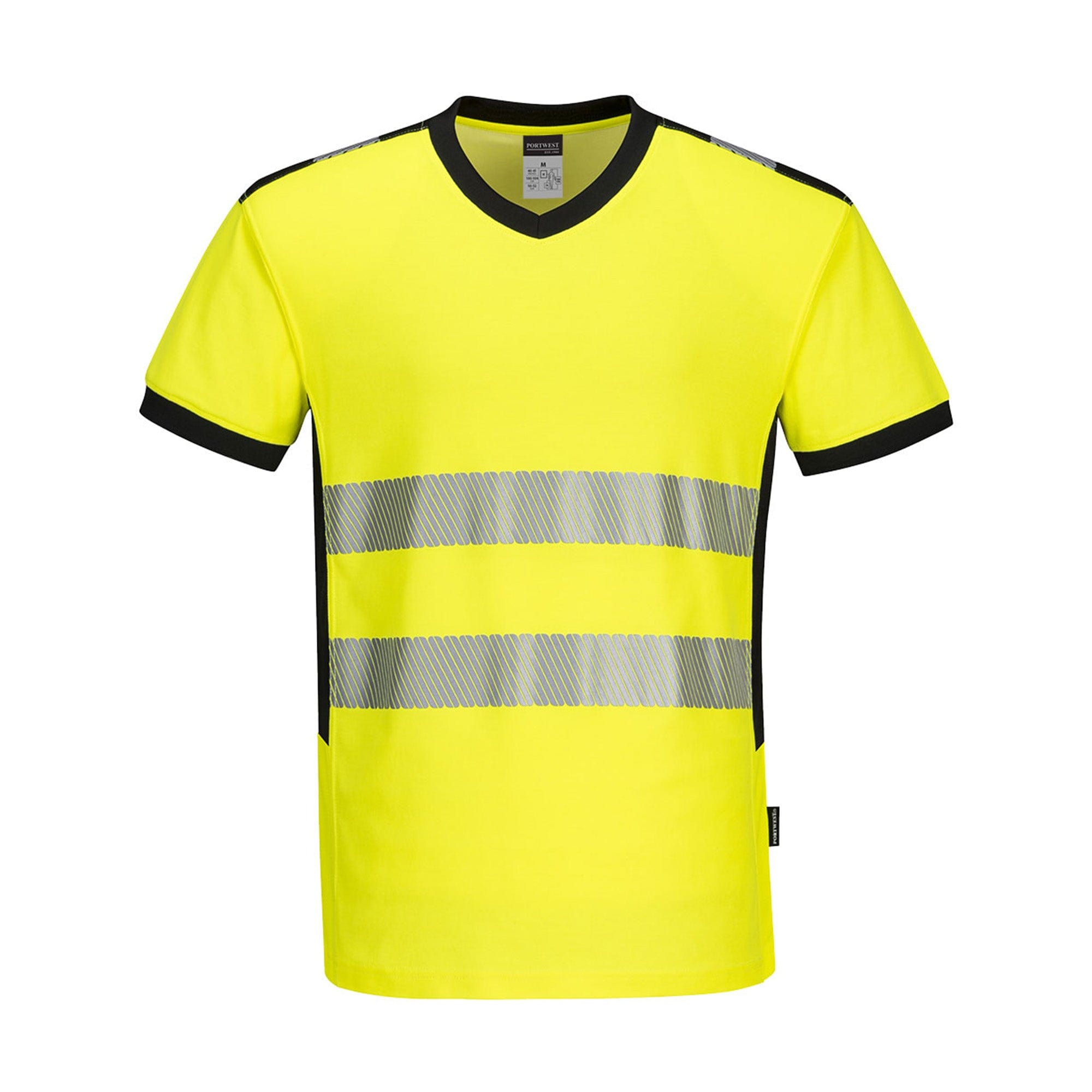 Portwest PW3 Hi-Vis V-Neck Mesh Insert T-Shirt PW310 Yellow/Black