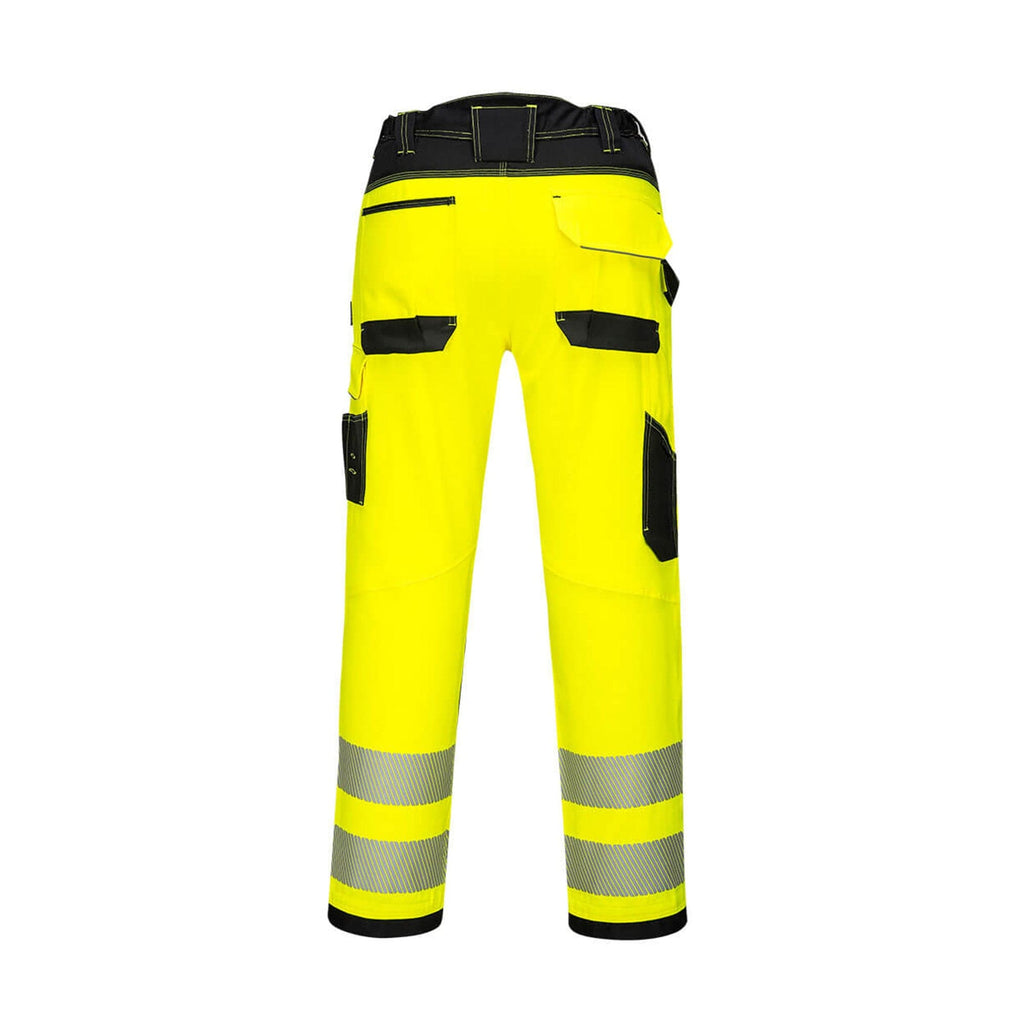 portwest pw3 hi vis womens stretch work trousers pw385 yellow rear