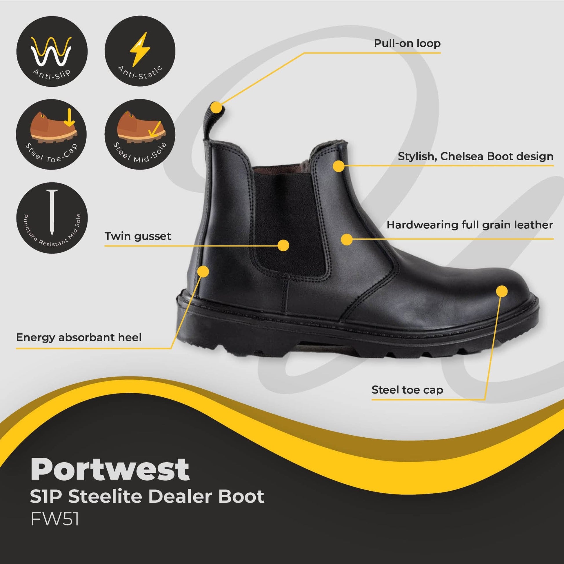portwest steelite dealer boot s1p fw51 dd119 bk 05