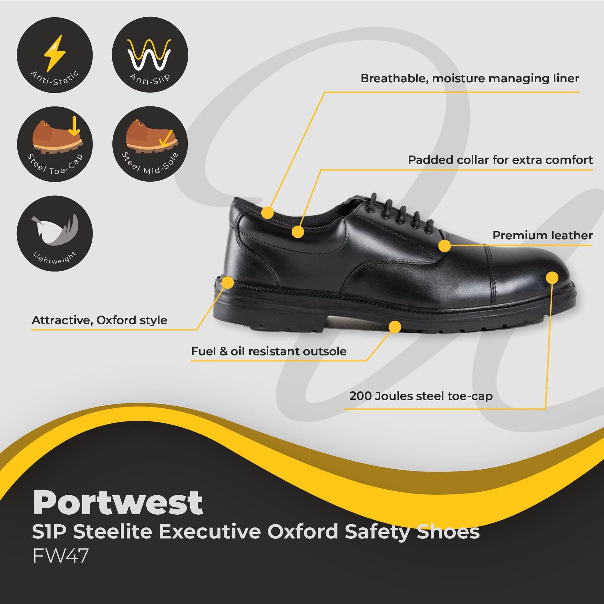 portwest steelite excutive oxford shoe s1p fw47