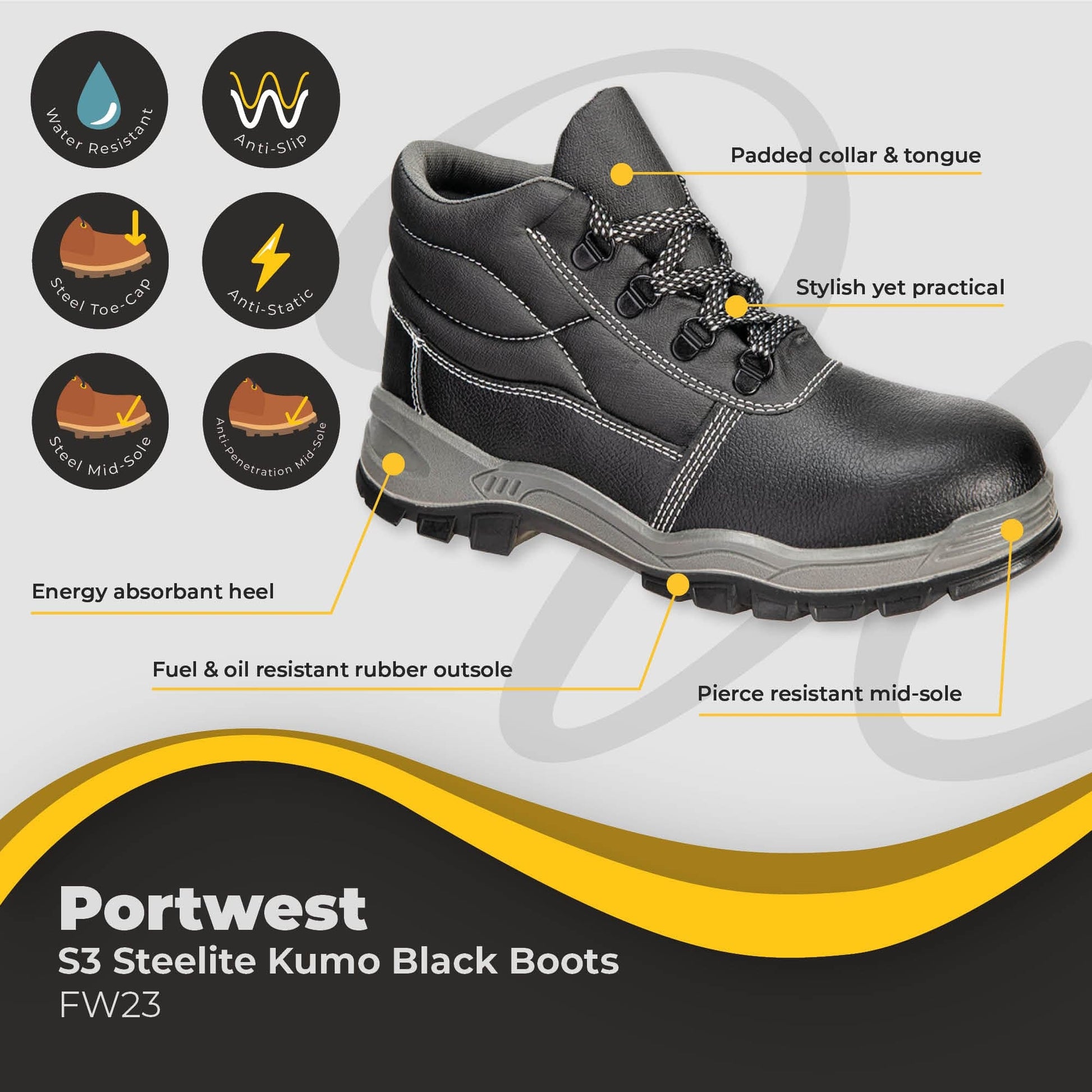 portwest steelite kumo s3 black boot fw23 dd120 30