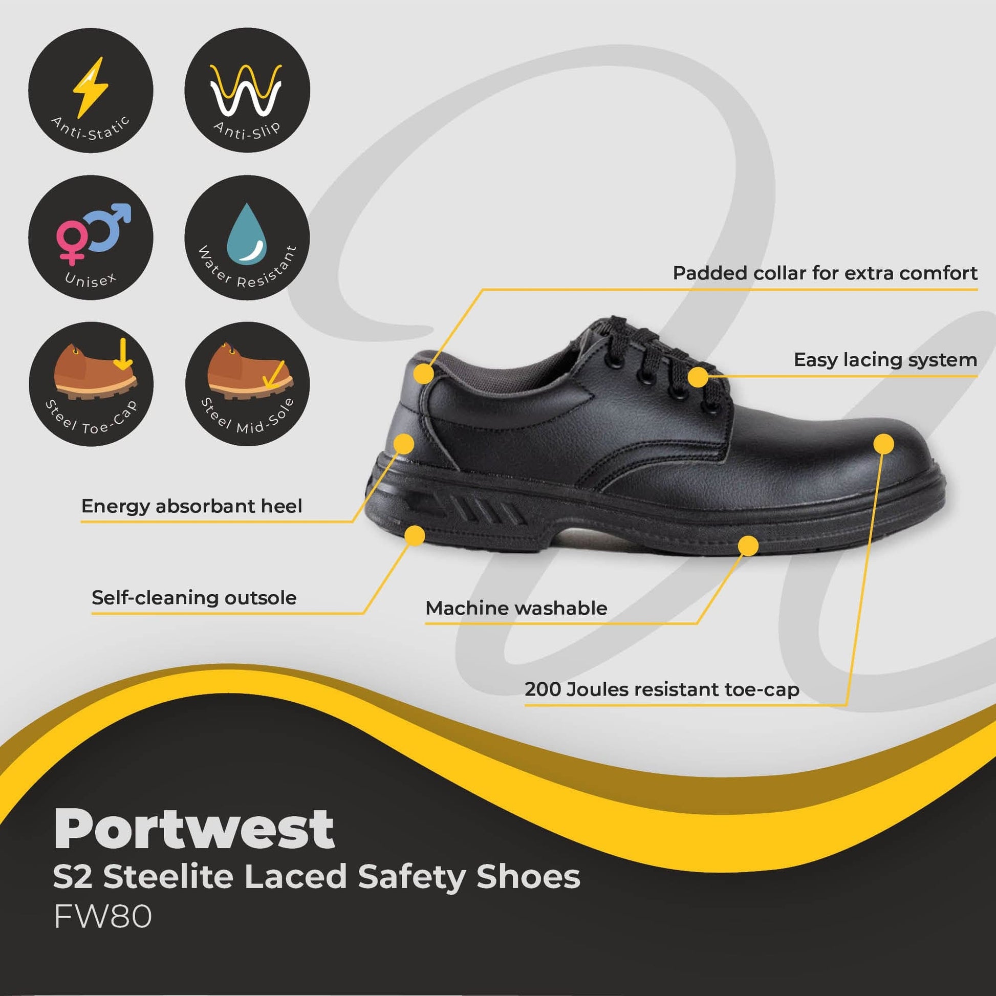 portwest steelite laced safety shoe s2 fw80