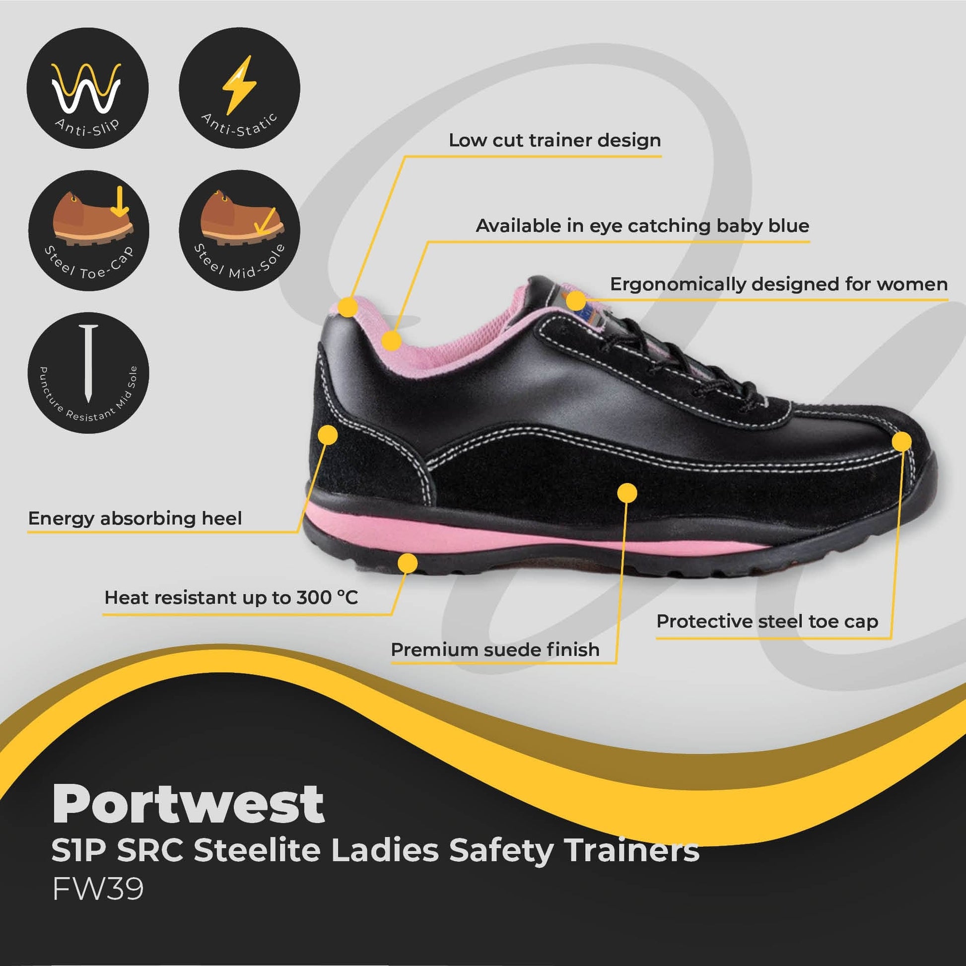 portwest steelite ladies safety trainer fw39