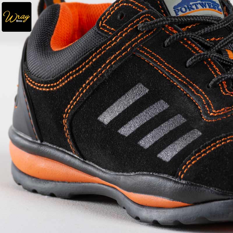 portwest steelite lusum safety trainer s1p fw34 orange slip resistant sole