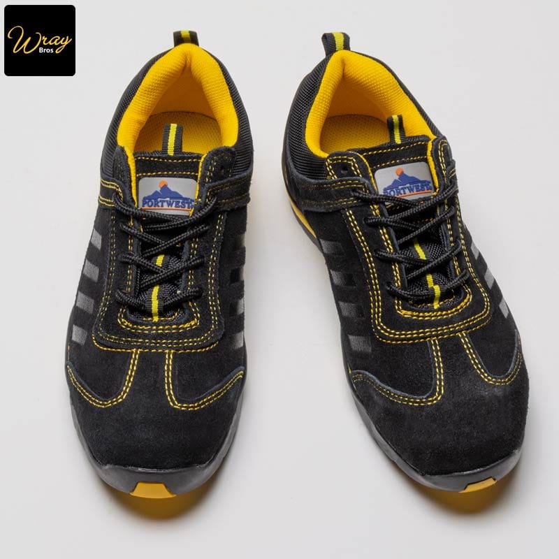 portwest steelite lusum safety trainer s1p fw34 yellow four striped design urban