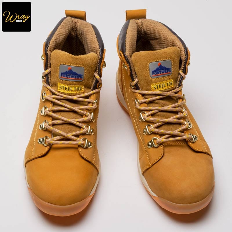 portwest steelite mid cut top grain nu buck material boot durable honey sb hro fw31