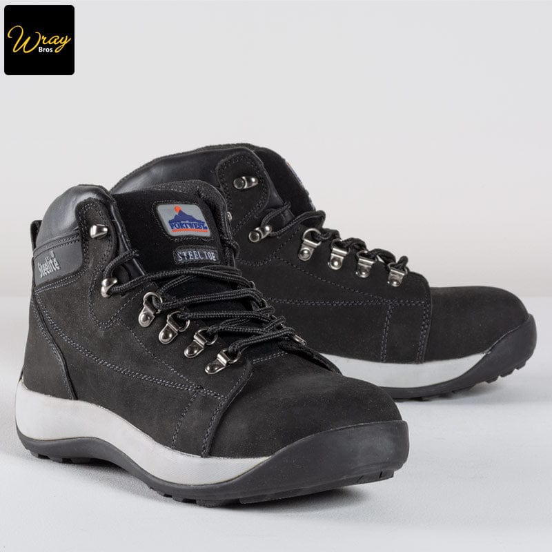 portwest steelite mid cut top grain nu buck material boot stylish black sb hro fw31