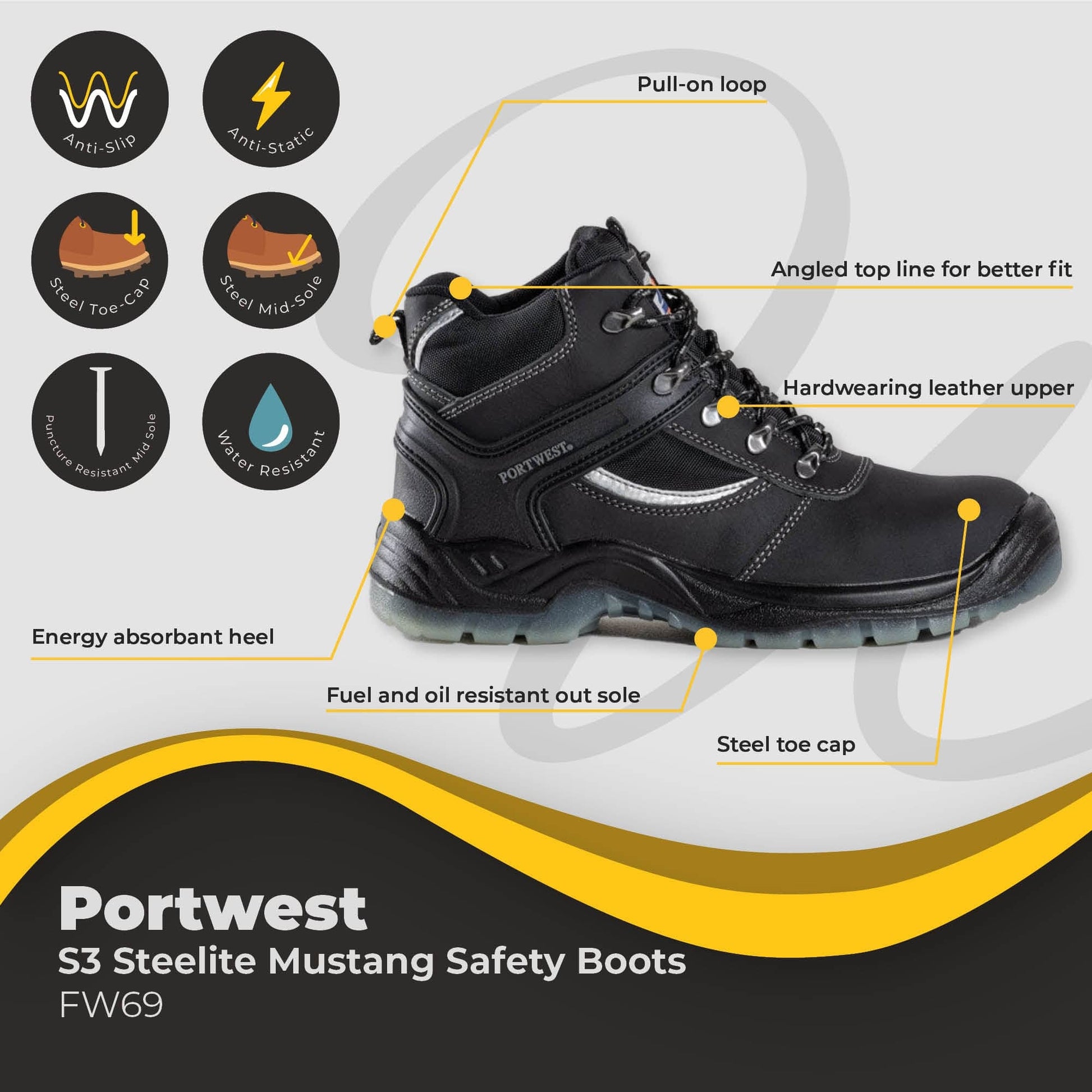 portwest steelite mustang boot s3 fw69