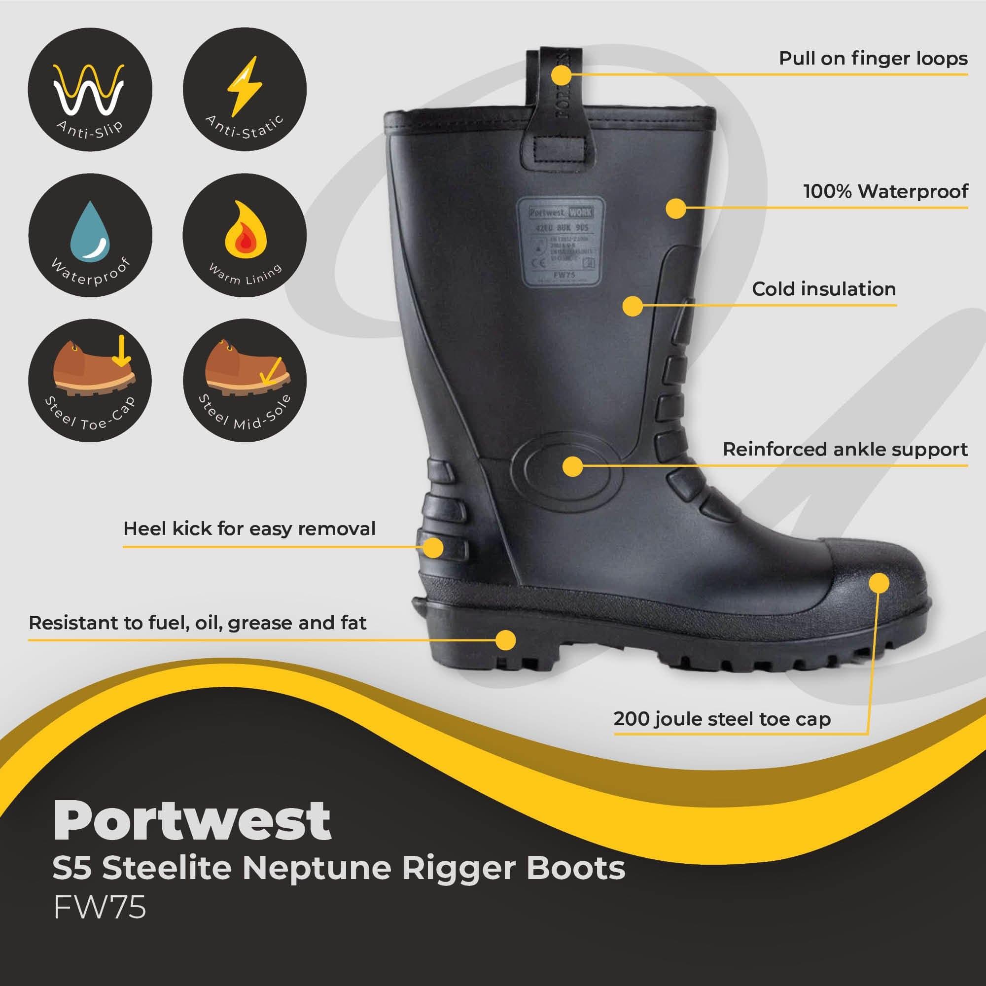 Portwest Steelite Neptune Rigger Boot S5 FW75 - Main Image