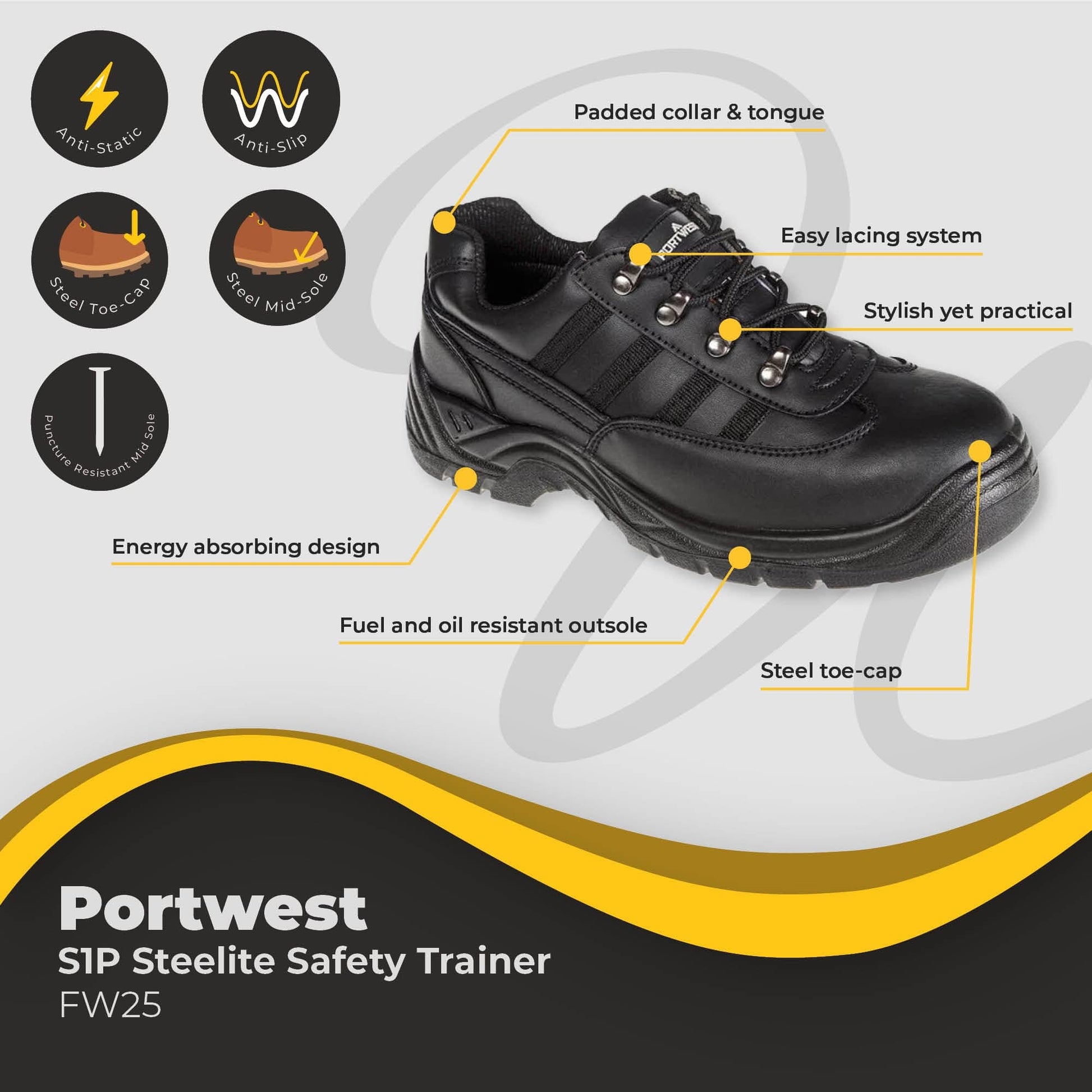portwest steelite safety trainers s1p fw25