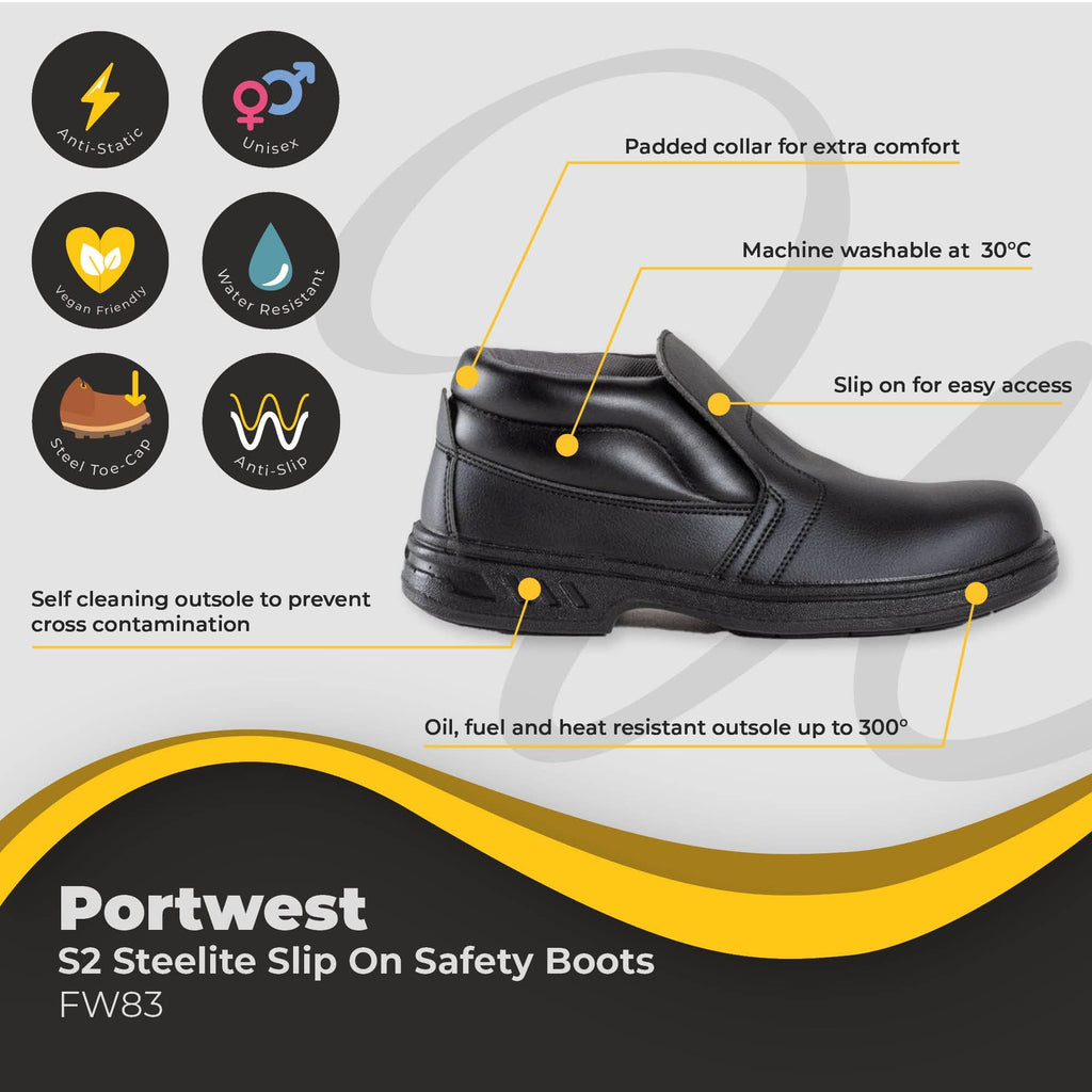 portwest steelite slip on safety boot s2 fw83 dd050 bk 01